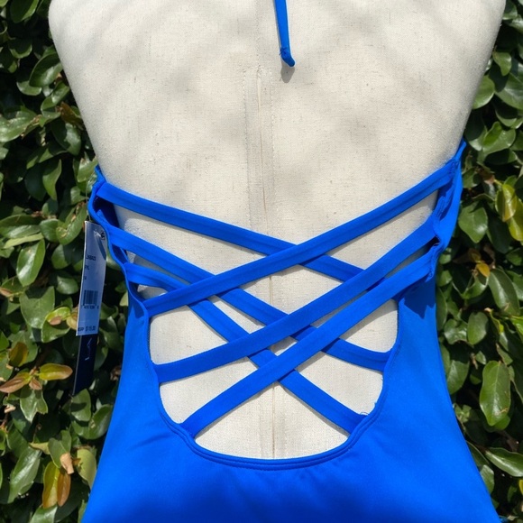 NWT La Blanca Women's One PIece Swimsuit Size 14 Blue Strappy Plunge - Picture 6 of 8